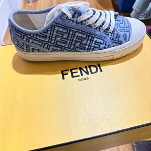 Fendi Blue and White Logo Sneakers